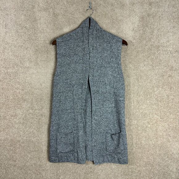 Talbots Sweater Vest Womens Size Small Gray Knit Shawl Collar Open Front Pockets - Picture 1 of 10